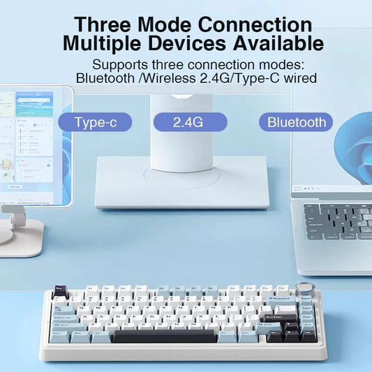 Teclado mecánico gamer inalámbrico RGB, formato compacto y tres modos de conexión