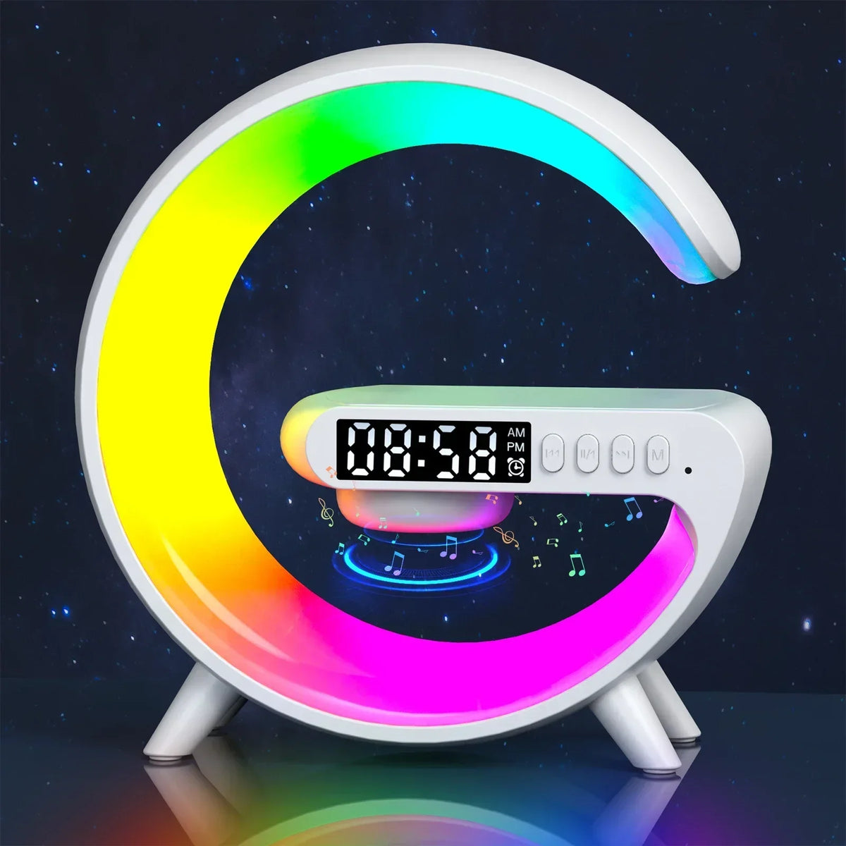 Soporte de cargador inalámbrico multifunción, altavoz despertador con luz RGB para iPhone, Samsung, Xiaomi, Mini estación de carga rápida