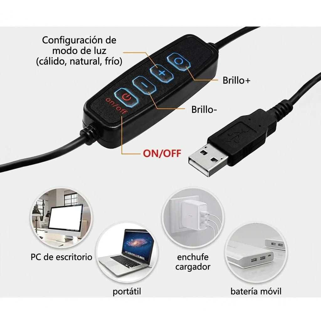 Aro de luz LED de 26 cm con trípode para selfies y fotografía