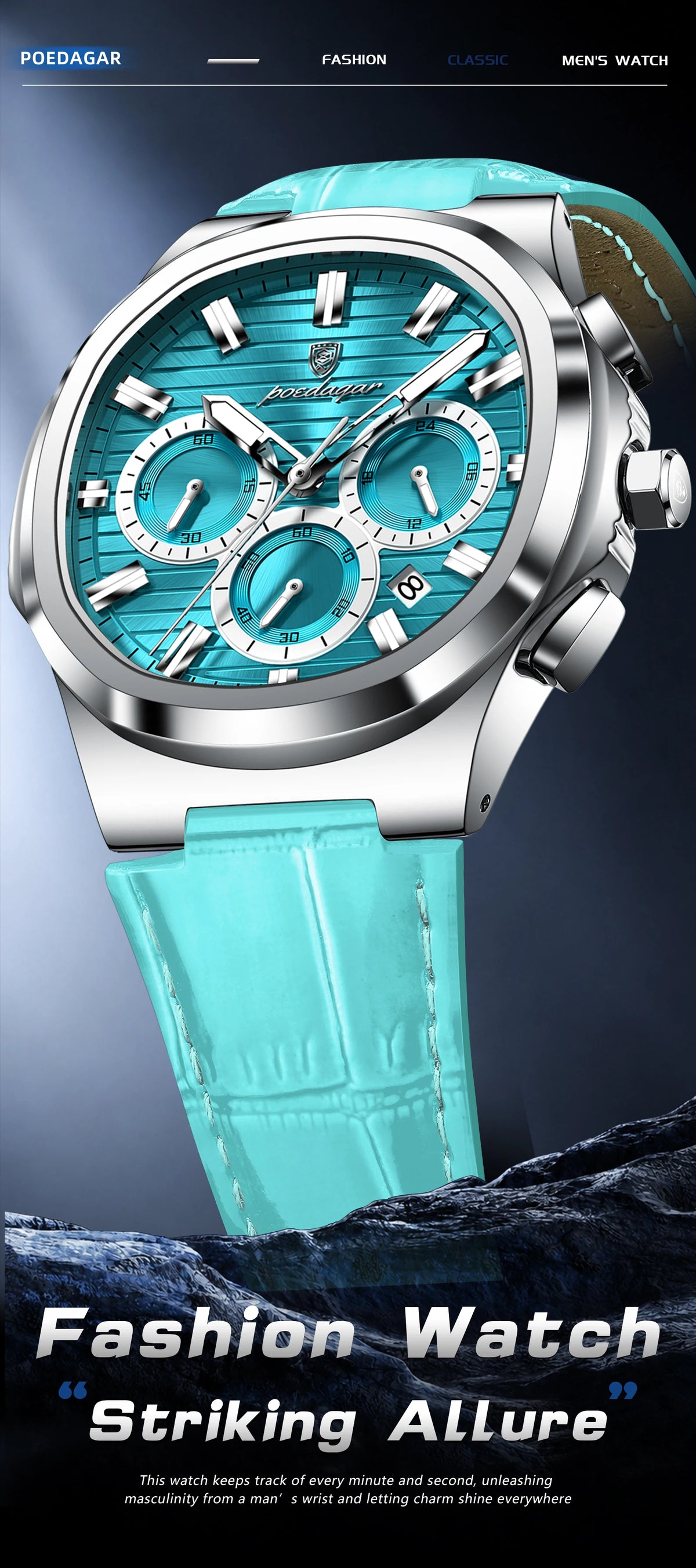 Reloj POEDAGAR Original para Hombre, de Cuero, Resistente al Agua, Luminoso, de Moda, con Fecha, Cronógrafo, Cuarzo, Deportivo