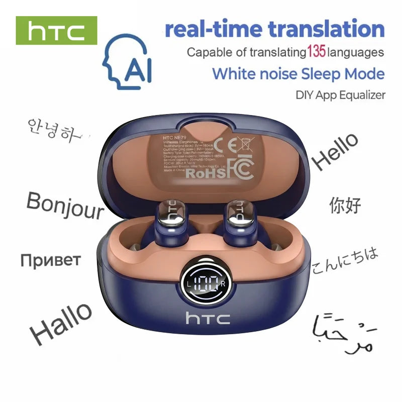Auriculares inalámbricos HTC NE79 con traductor, cancelación de ruido y pantalla LED