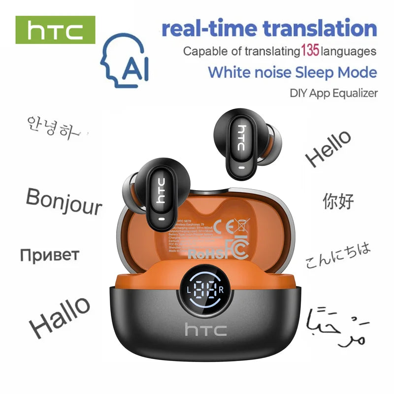 Auriculares inalámbricos HTC NE79 con traductor, cancelación de ruido y pantalla LED