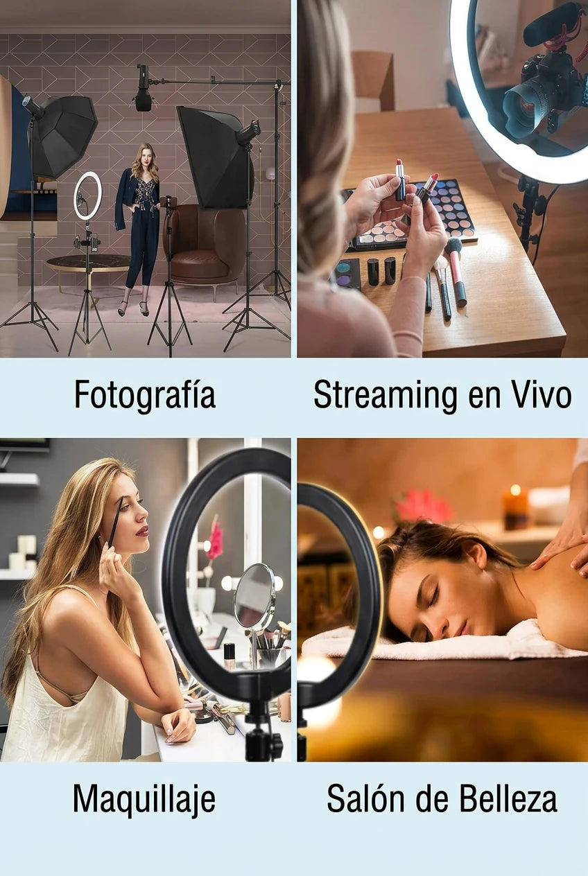 Aro de luz LED de 26 cm con trípode para selfies y fotografía
