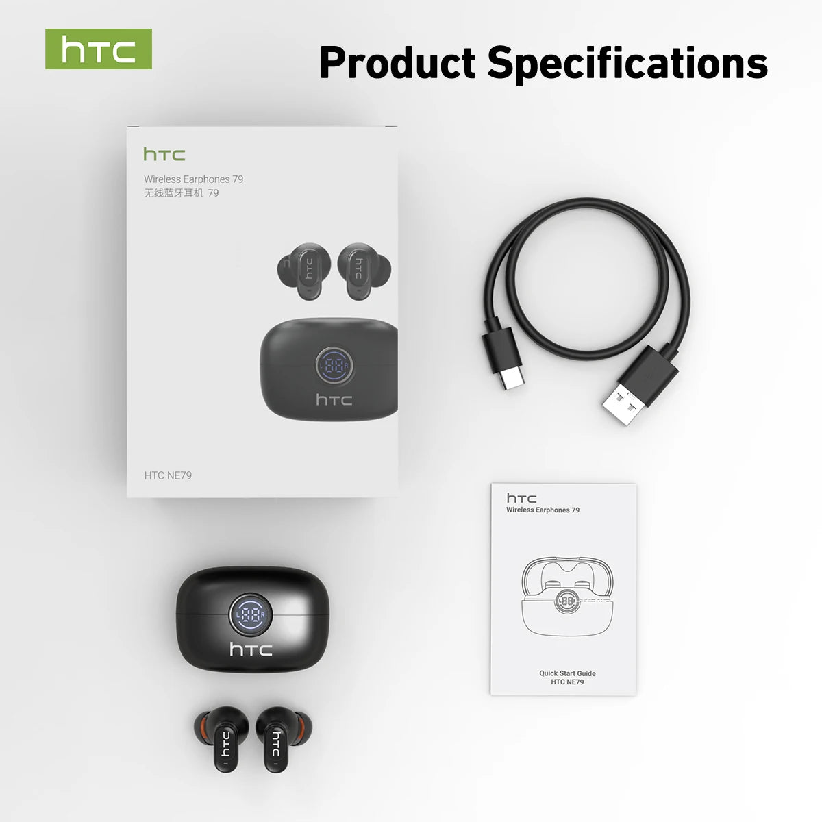 Auriculares inalámbricos HTC NE79 con traductor, cancelación de ruido y pantalla LED
