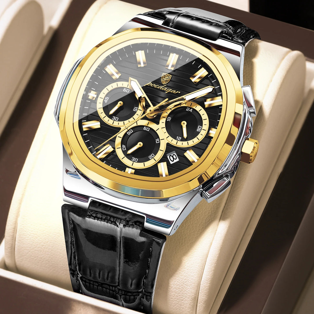 Reloj POEDAGAR Original para Hombre, de Cuero, Resistente al Agua, Luminoso, de Moda, con Fecha, Cronógrafo, Cuarzo, Deportivo