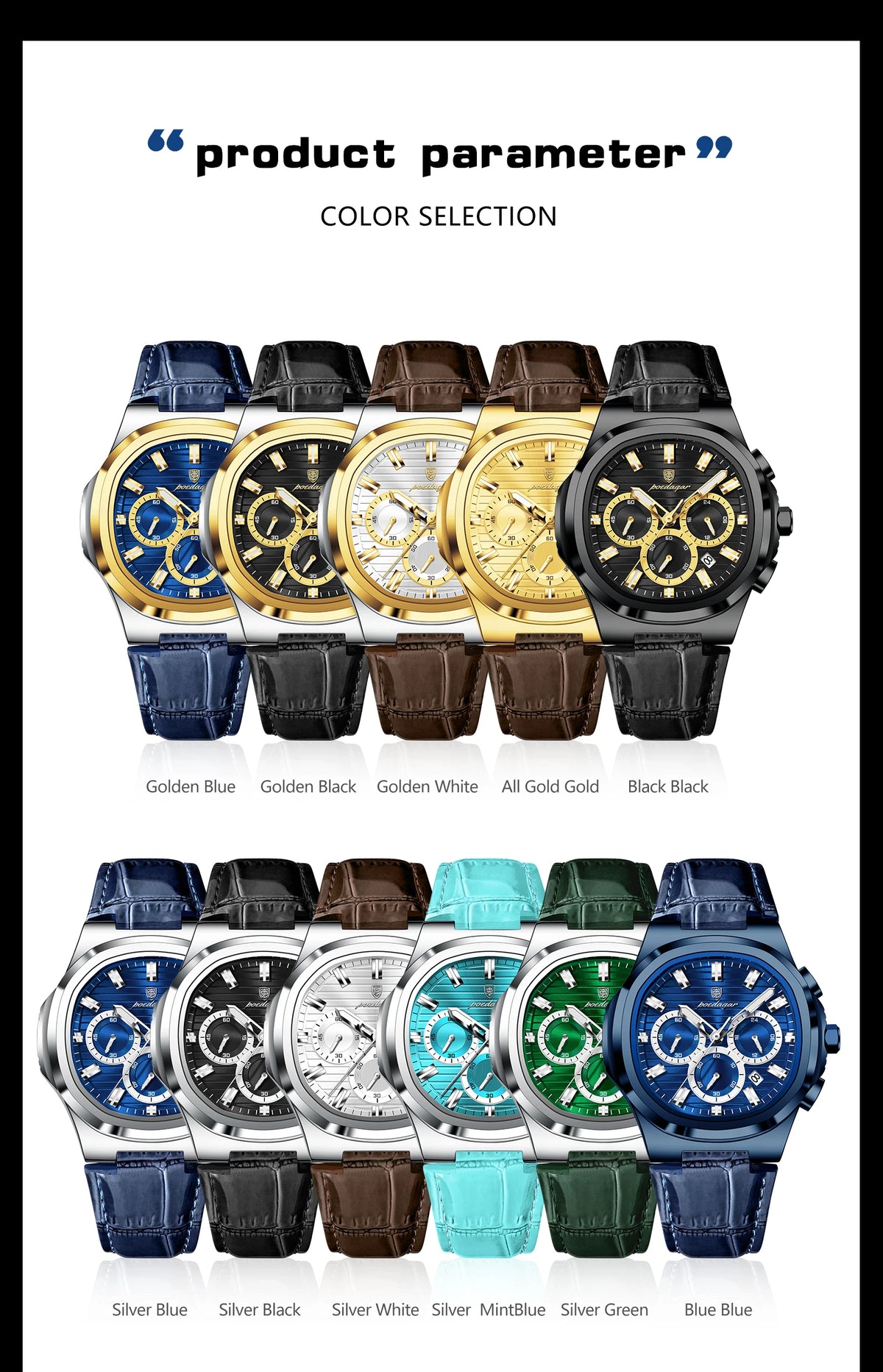 Reloj POEDAGAR Original para Hombre, de Cuero, Resistente al Agua, Luminoso, de Moda, con Fecha, Cronógrafo, Cuarzo, Deportivo