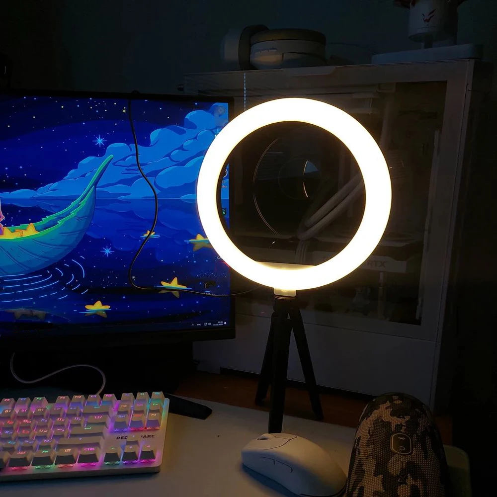 Aro de luz LED de 26 cm con trípode para selfies y fotografía