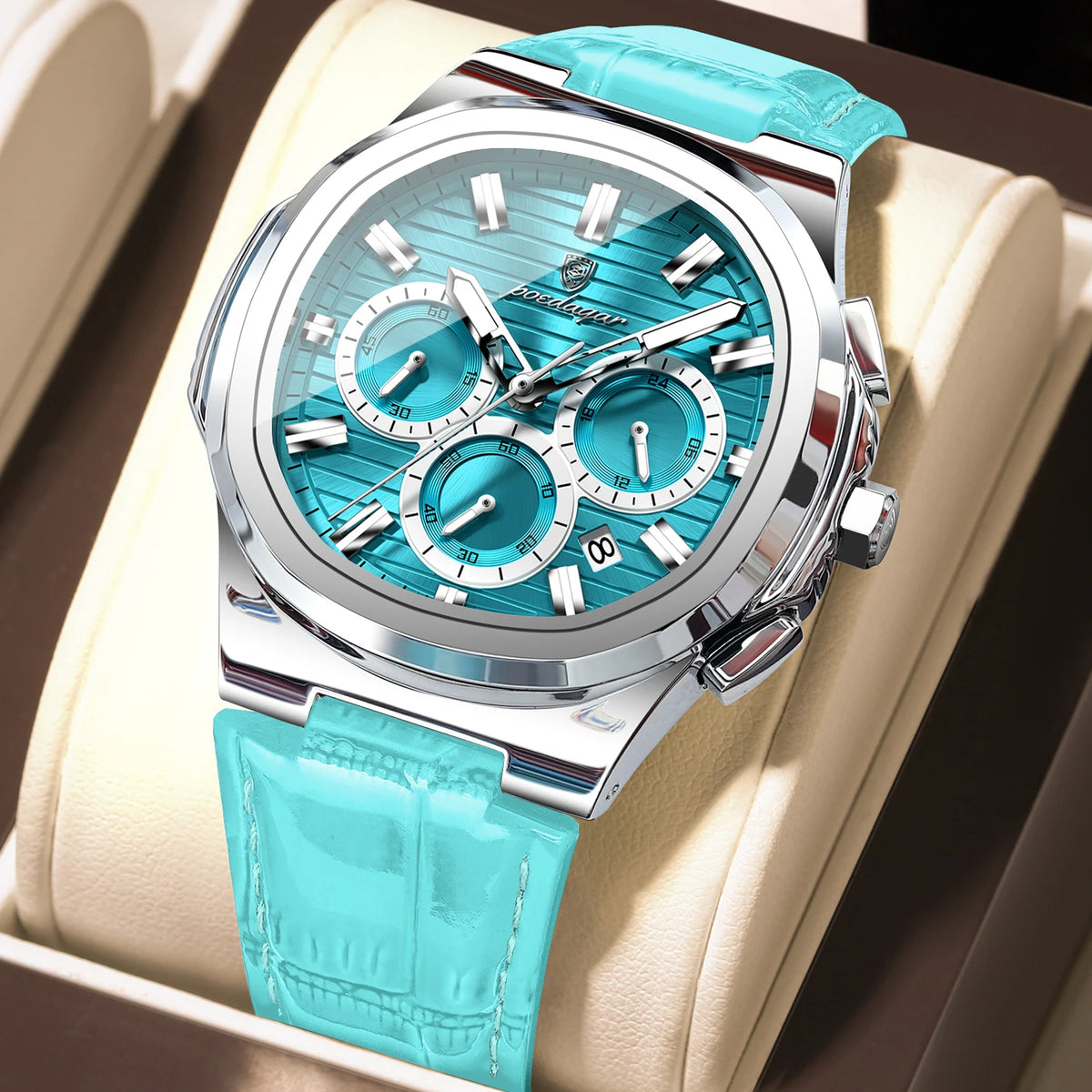 Reloj POEDAGAR Original para Hombre, de Cuero, Resistente al Agua, Luminoso, de Moda, con Fecha, Cronógrafo, Cuarzo, Deportivo