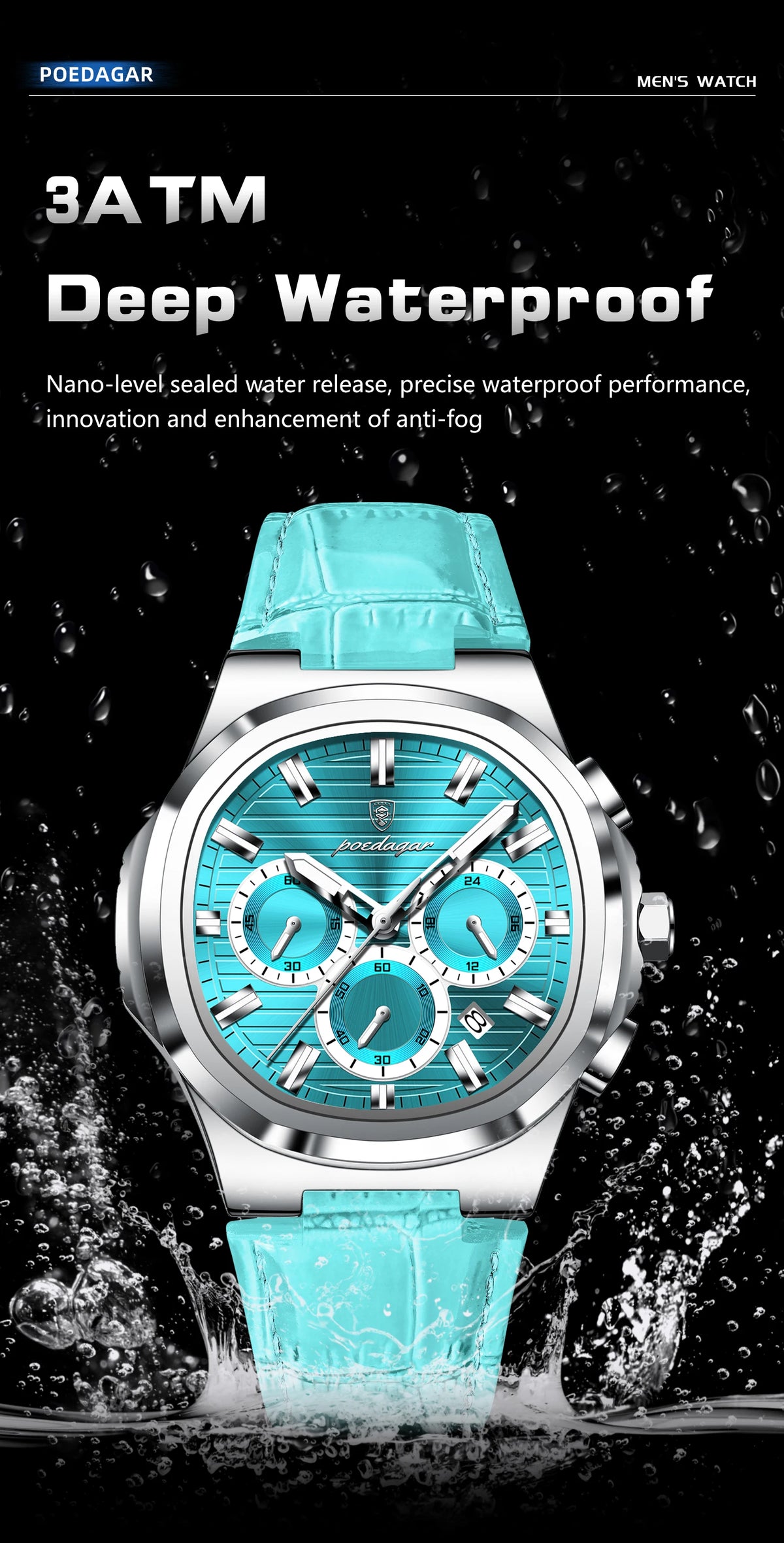 Reloj POEDAGAR Original para Hombre, de Cuero, Resistente al Agua, Luminoso, de Moda, con Fecha, Cronógrafo, Cuarzo, Deportivo