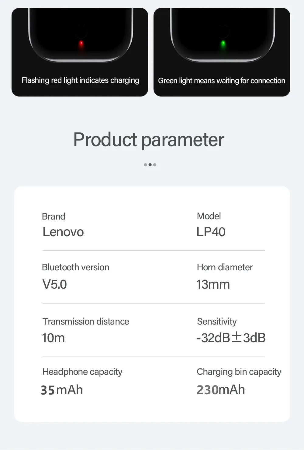 Auriculares Lenovo LP40 TWS con control táctil, negro o blanco