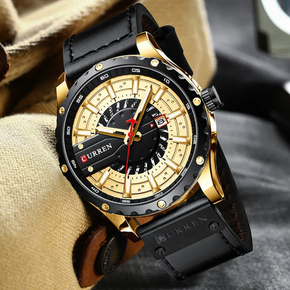 Reloj de hombre con correa de piel y agujas luminosas, con caja de regalo