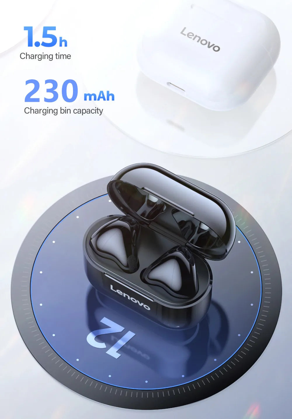 Auriculares Lenovo LP40 TWS con control táctil, negro o blanco