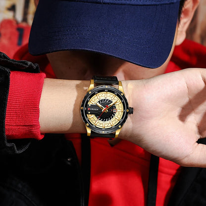 Reloj de hombre con correa de piel y agujas luminosas, con caja de regalo
