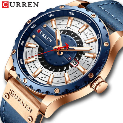 Reloj de hombre con correa de piel y agujas luminosas, con caja de regalo
