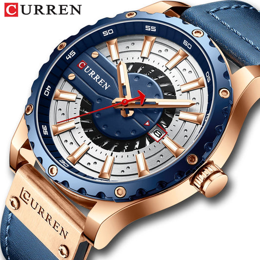 Reloj de hombre con correa de piel y agujas luminosas, con caja de regalo
