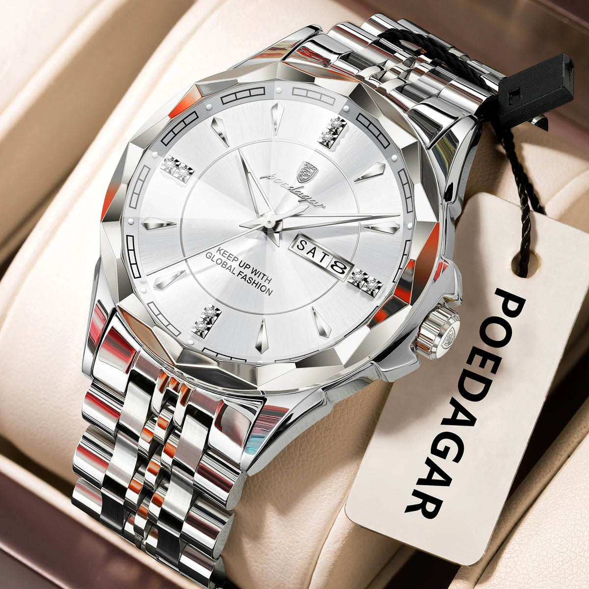 Reloj de hombre de acero inoxidable, sumergible, con fecha y día de la semana