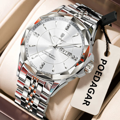 Reloj de hombre de acero inoxidable, sumergible, con fecha y día de la semana
