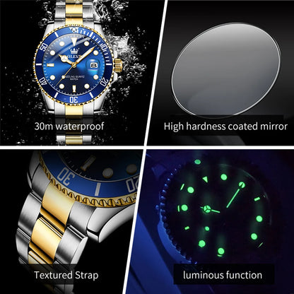 Reloj de hombre de cuarzo resistente al agua, con fecha automática y correa de acero