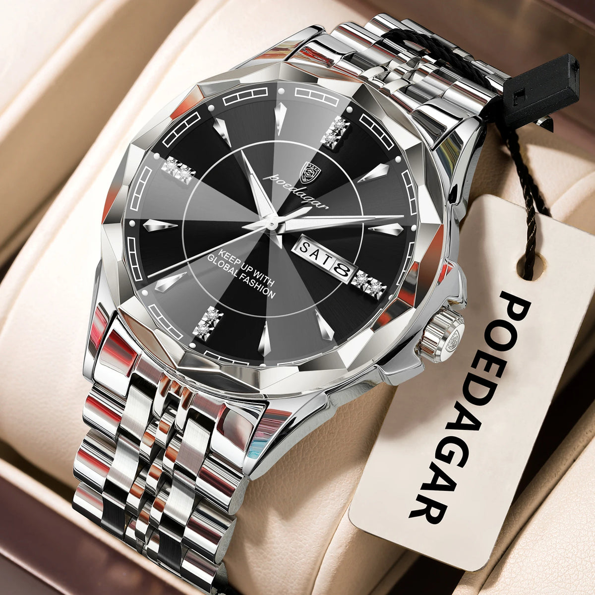 Reloj de hombre de acero inoxidable, sumergible, con fecha y día de la semana