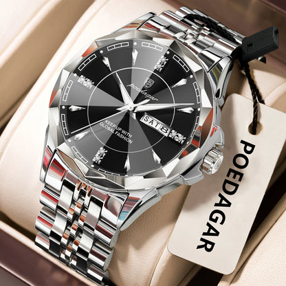Reloj de hombre de acero inoxidable, sumergible, con fecha y día de la semana