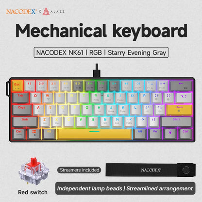 Teclado mecánico gamer compacto de 61 teclas con RGB, switches intercambiables