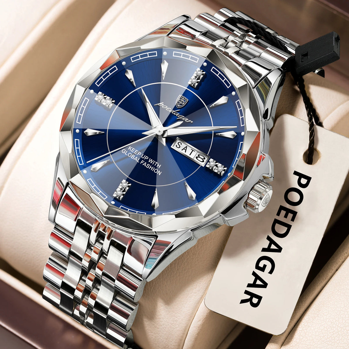 Reloj de hombre de acero inoxidable, sumergible, con fecha y día de la semana