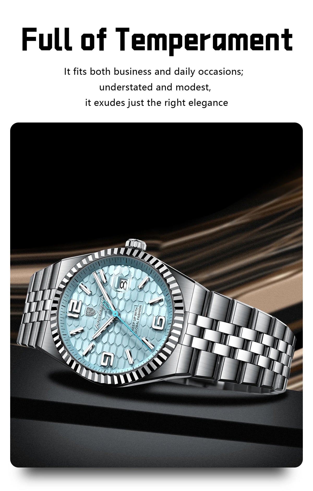 Reloj POEDAGAR de acero inoxidable para hombre, sumergible y con fecha