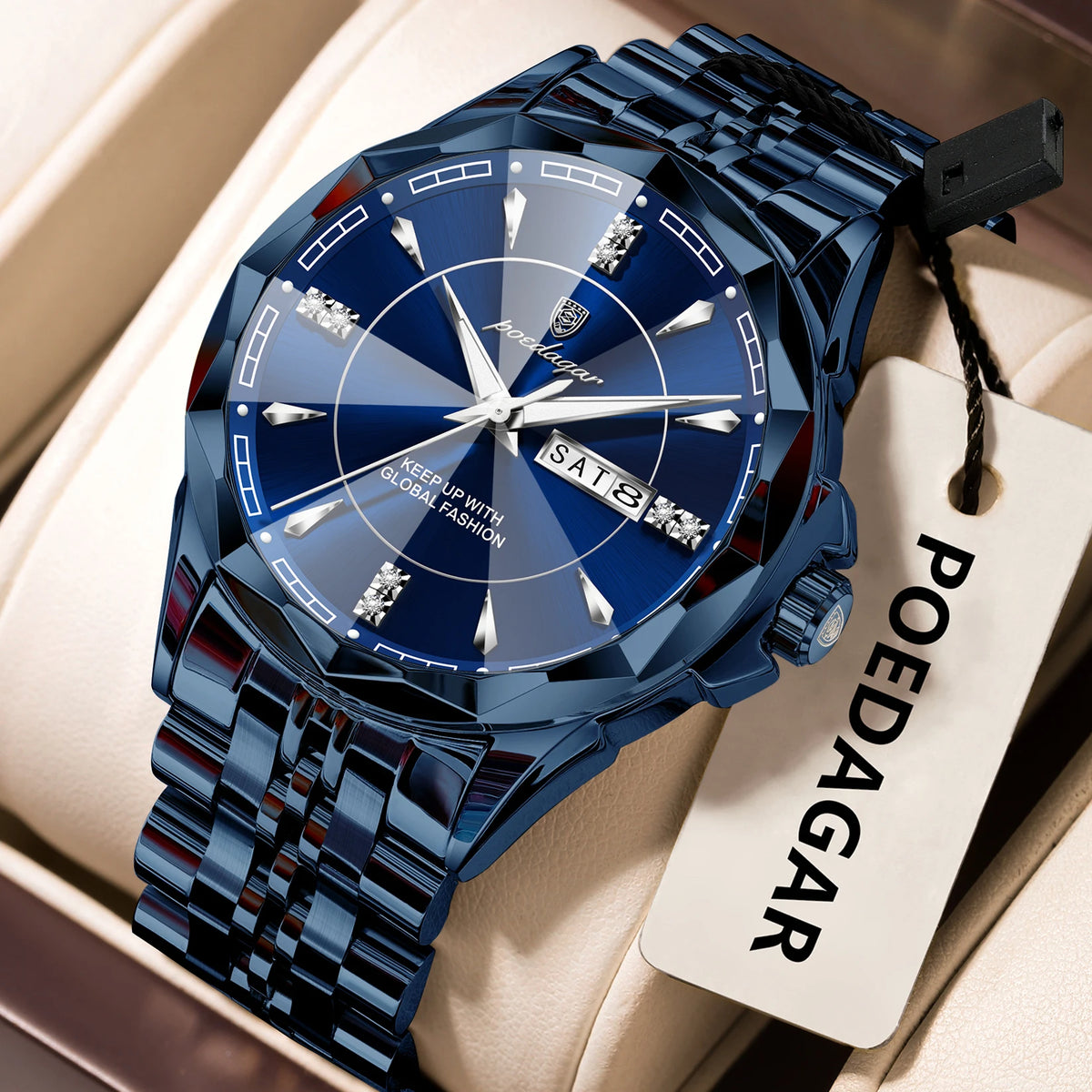 Reloj de hombre de acero inoxidable, sumergible, con fecha y día de la semana