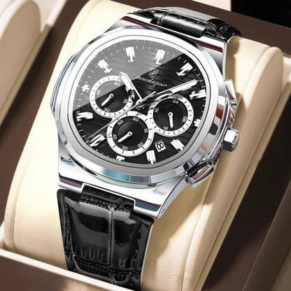 Reloj POEDAGAR Original para Hombre, de Cuero, Resistente al Agua, Luminoso, de Moda, con Fecha, Cronógrafo, Cuarzo, Deportivo