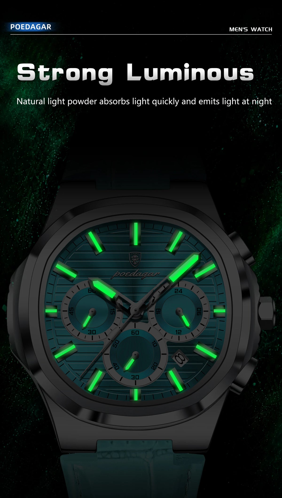 Reloj POEDAGAR Original para Hombre, de Cuero, Resistente al Agua, Luminoso, de Moda, con Fecha, Cronógrafo, Cuarzo, Deportivo