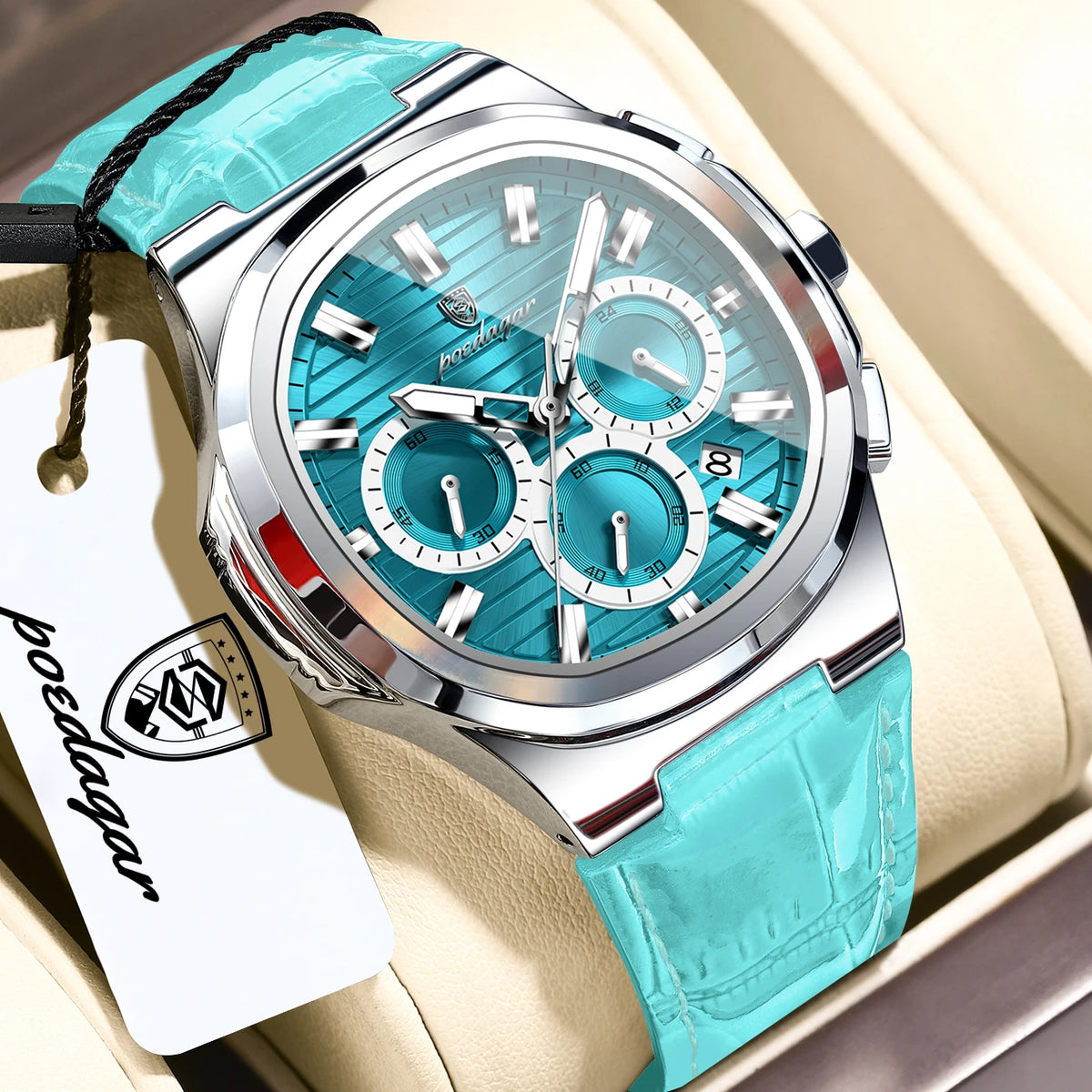 Reloj POEDAGAR Original para Hombre, de Cuero, Resistente al Agua, Luminoso, de Moda, con Fecha, Cronógrafo, Cuarzo, Deportivo