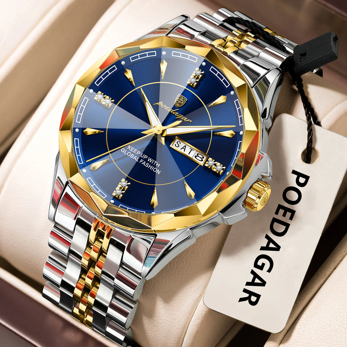 Reloj de hombre de acero inoxidable, sumergible, con fecha y día de la semana