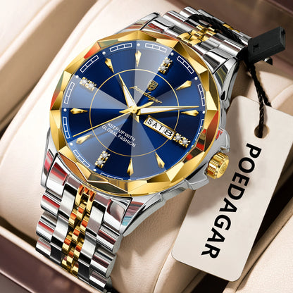 Reloj de hombre de acero inoxidable, sumergible, con fecha y día de la semana