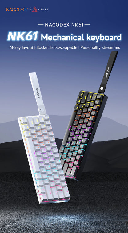 Teclado mecánico gamer compacto de 61 teclas con RGB, switches intercambiables