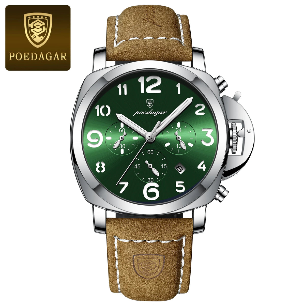 Reloj militar de hombre con correa de piel, sumergible y agujas luminosas