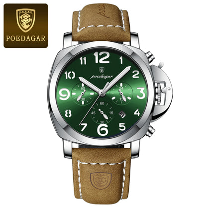 Reloj militar de hombre con correa de piel, sumergible y agujas luminosas