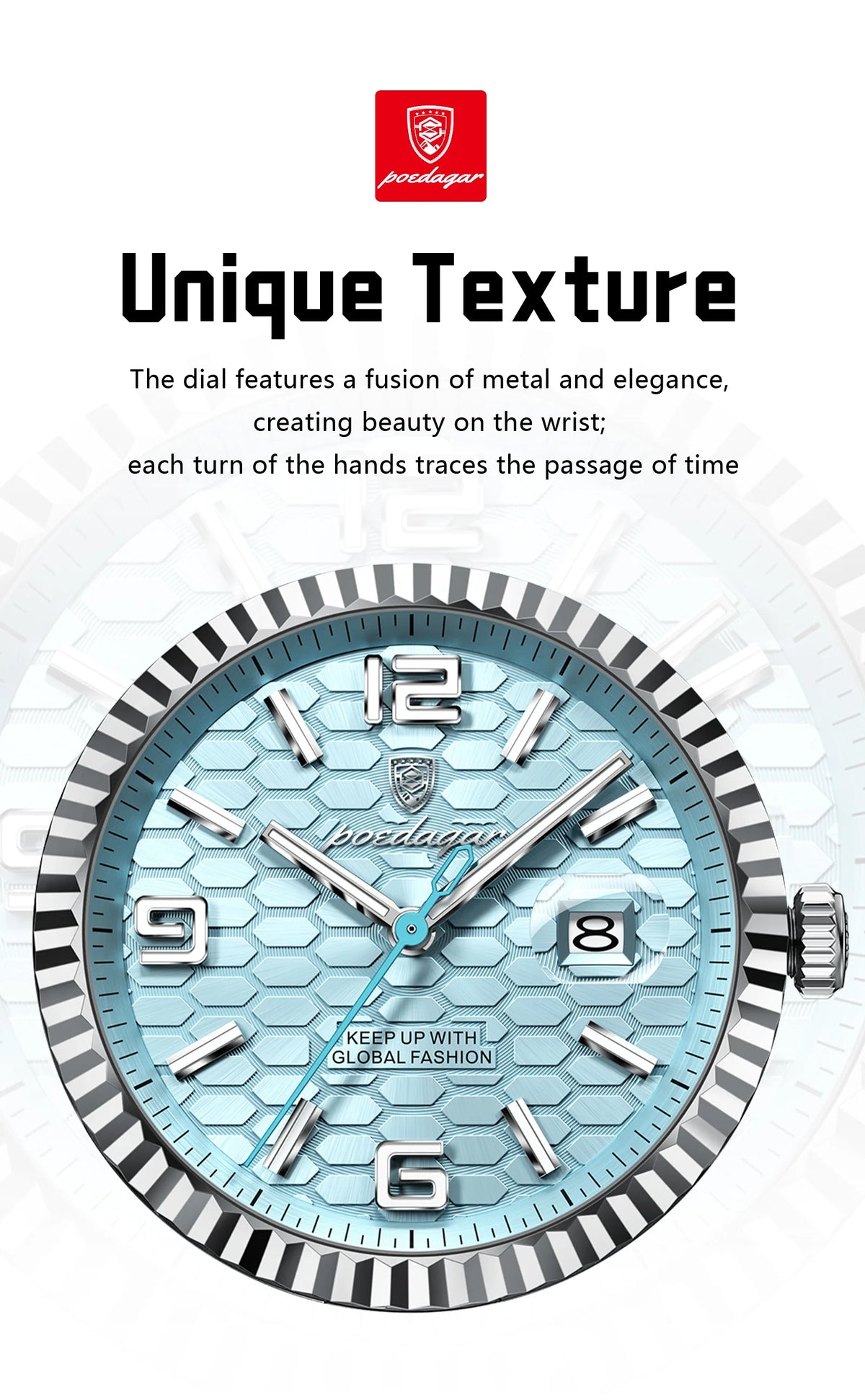 Reloj POEDAGAR de acero inoxidable para hombre, sumergible y con fecha