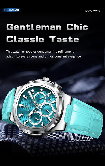 Reloj POEDAGAR Original para Hombre, de Cuero, Resistente al Agua, Luminoso, de Moda, con Fecha, Cronógrafo, Cuarzo, Deportivo