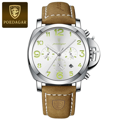 Reloj militar de hombre con correa de piel, sumergible y agujas luminosas