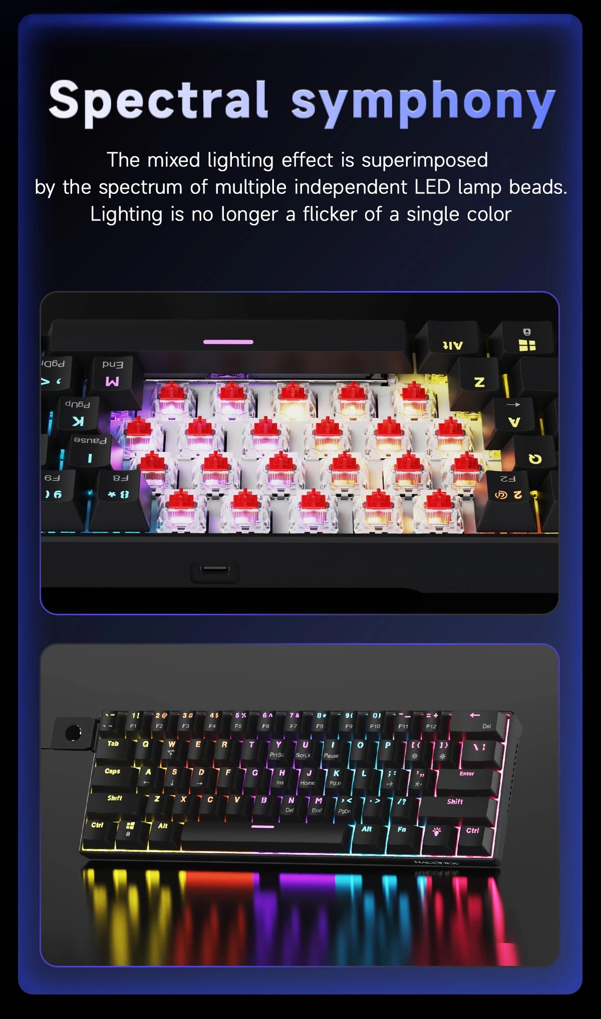 Teclado mecánico gamer compacto de 61 teclas con RGB, switches intercambiables