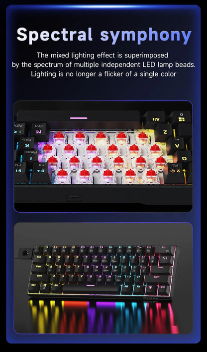 Teclado mecánico gamer compacto de 61 teclas con RGB, switches intercambiables