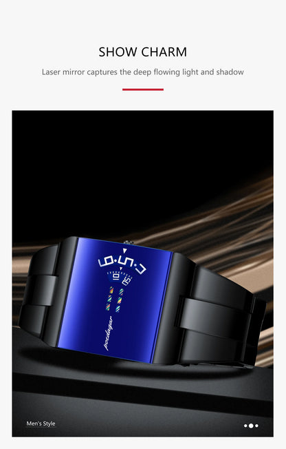Reloj de hombre rectangular de acero inoxidable, con caja de regalo