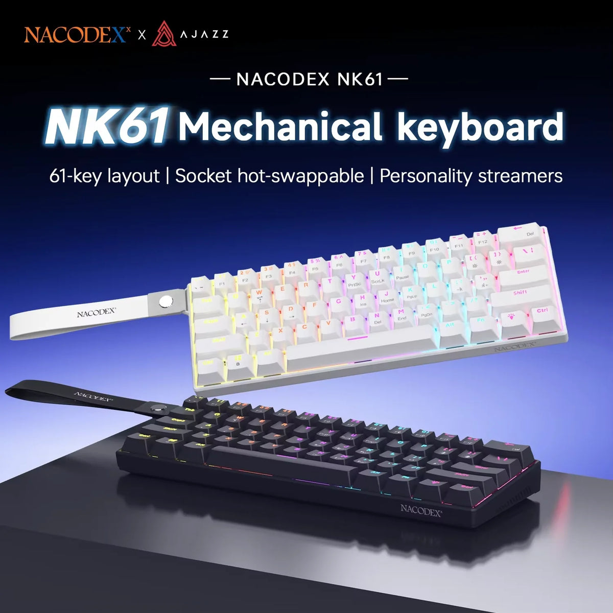 Teclado mecánico gamer compacto de 61 teclas con RGB, switches intercambiables
