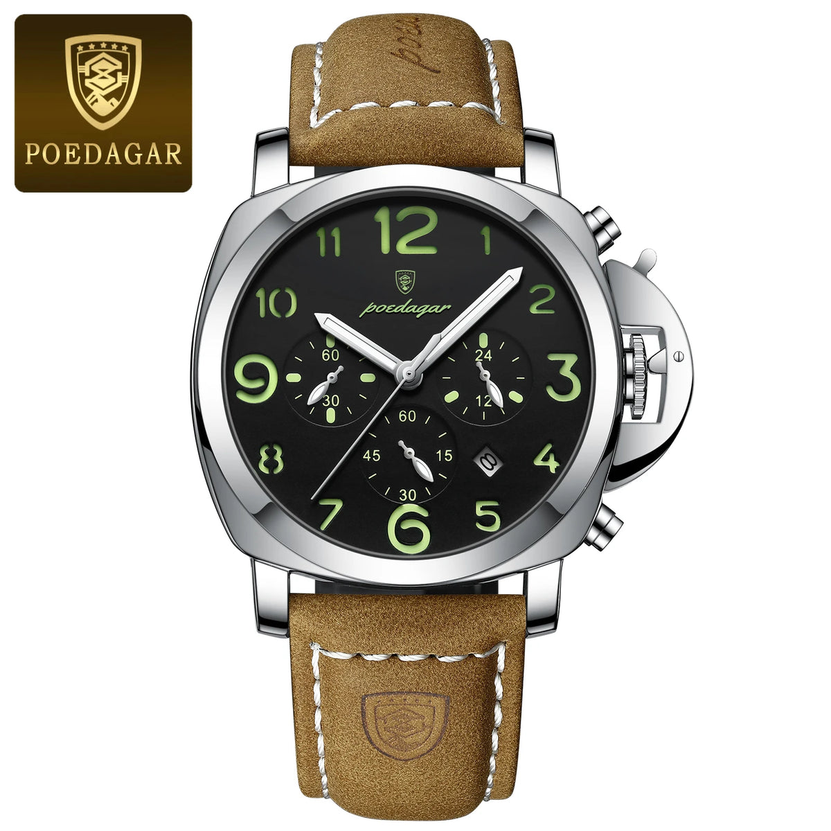 Reloj militar de hombre con correa de piel, sumergible y agujas luminosas