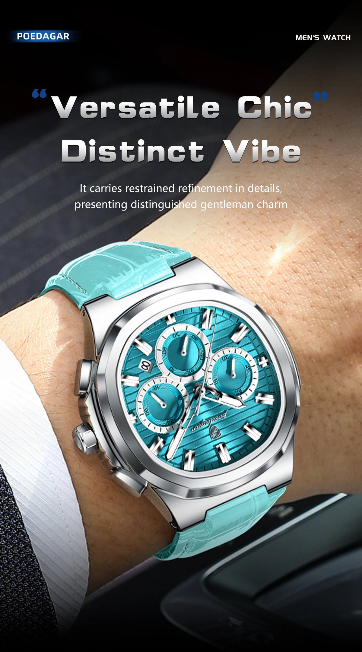 Reloj POEDAGAR Original para Hombre, de Cuero, Resistente al Agua, Luminoso, de Moda, con Fecha, Cronógrafo, Cuarzo, Deportivo