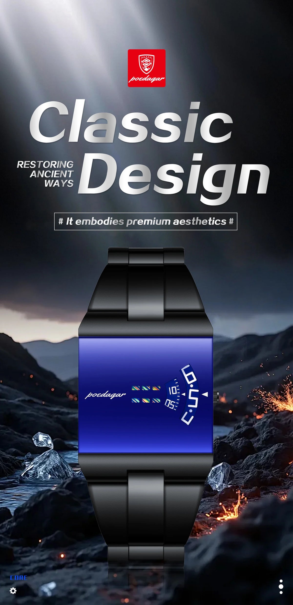 Reloj de hombre rectangular de acero inoxidable, con caja de regalo