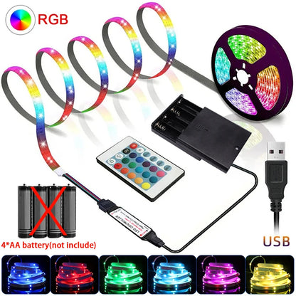 Tira de luces LED RGB con pilas y USB, con mando a distancia