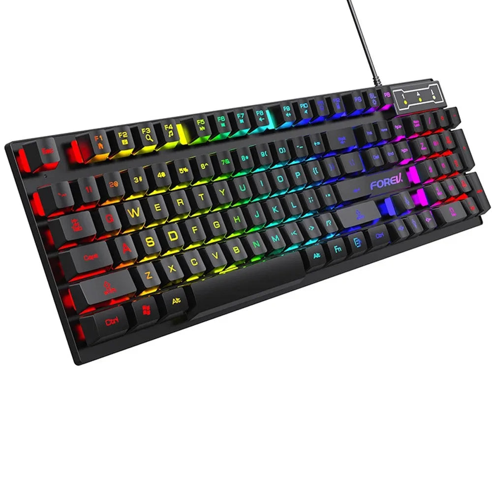 Teclado gamer de 104 teclas con luz RGB, tacto mecánico y resistente al agua