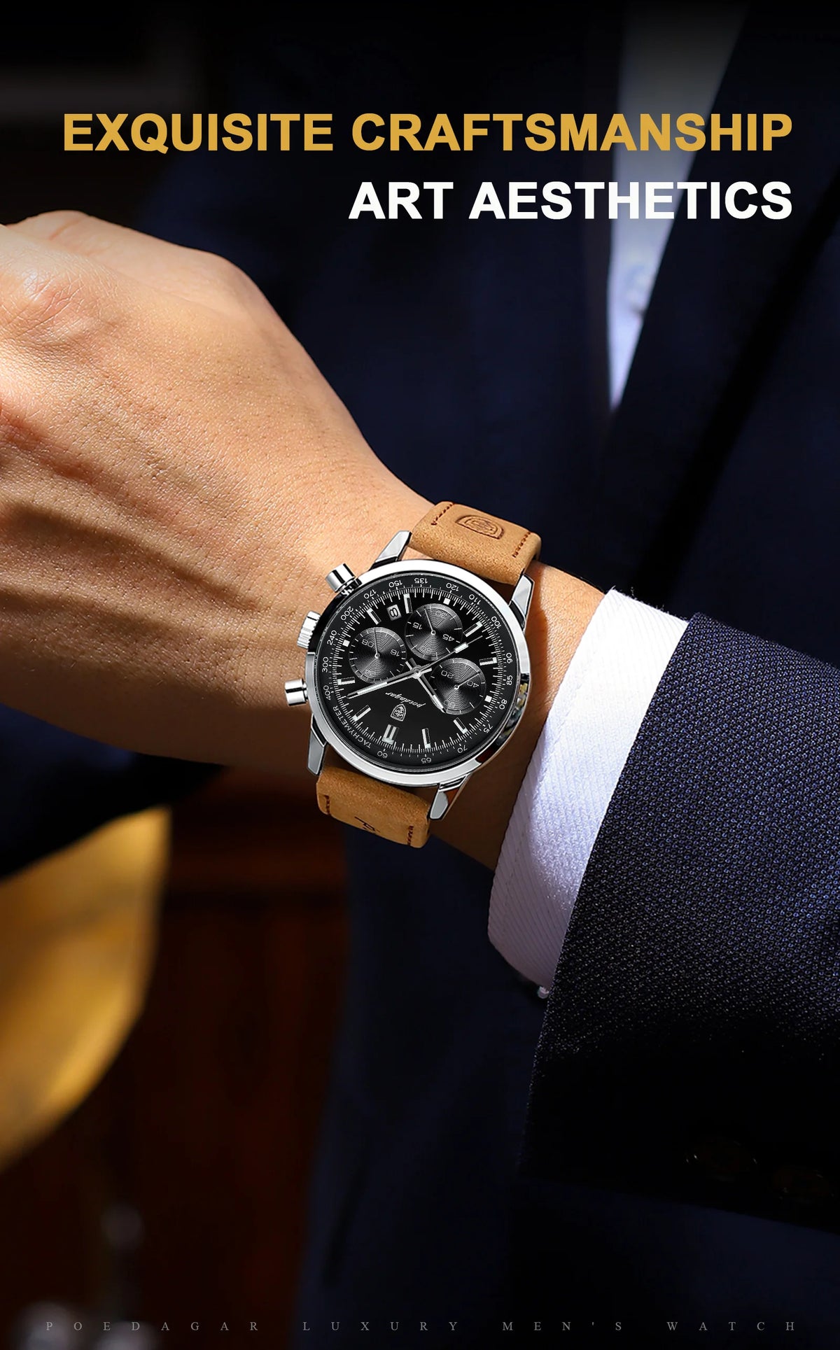 Reloj de hombre militar con cronógrafo, fecha y correa de piel