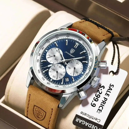 Reloj de hombre militar con cronógrafo, fecha y correa de piel